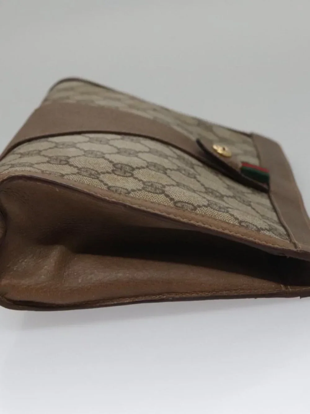 GUCCI GG Supreme Web Sherry Line Clutch Bag PVC Beige Red 89 01 033 Auth ep6982